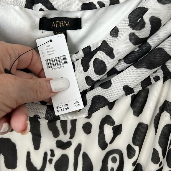 NWT $128 AFRM Anthropologie black white leopard stretchy mesh dress 3XL - Picture 6 of 11